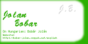 jolan bobar business card